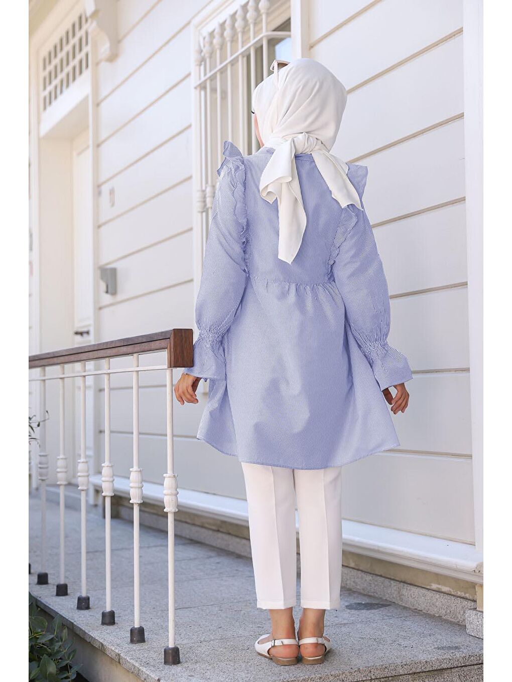 Hakim Yaka Kadın Lacivert Cızgılı Tunık - 3232-2