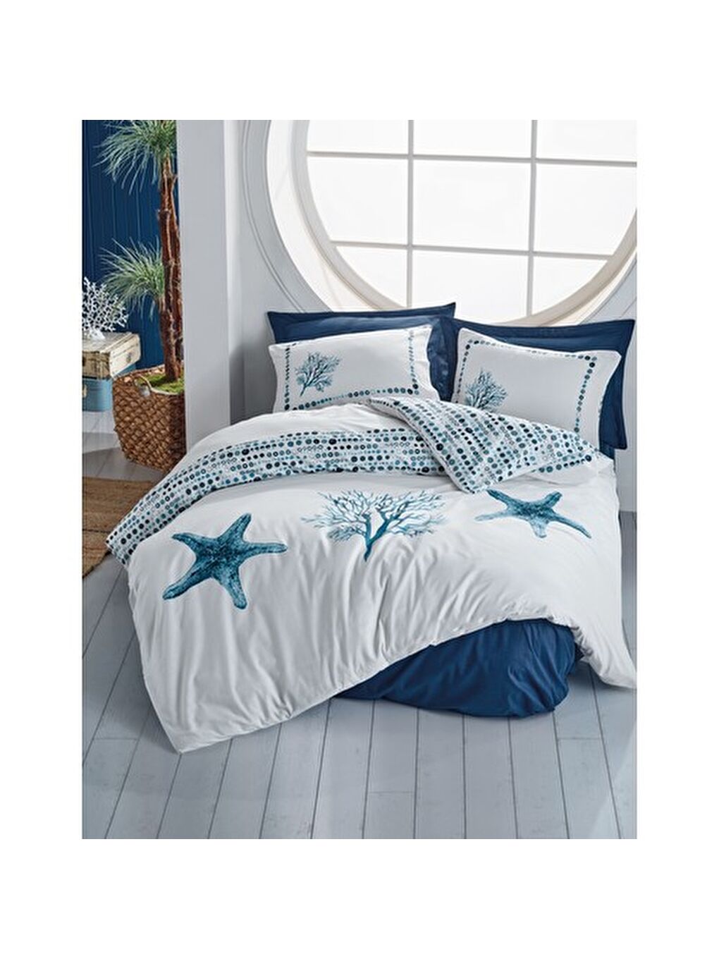 Karışık Pamuk Box Maritime Tek Kişilik Nevresim Takimi Star Lacivert-1