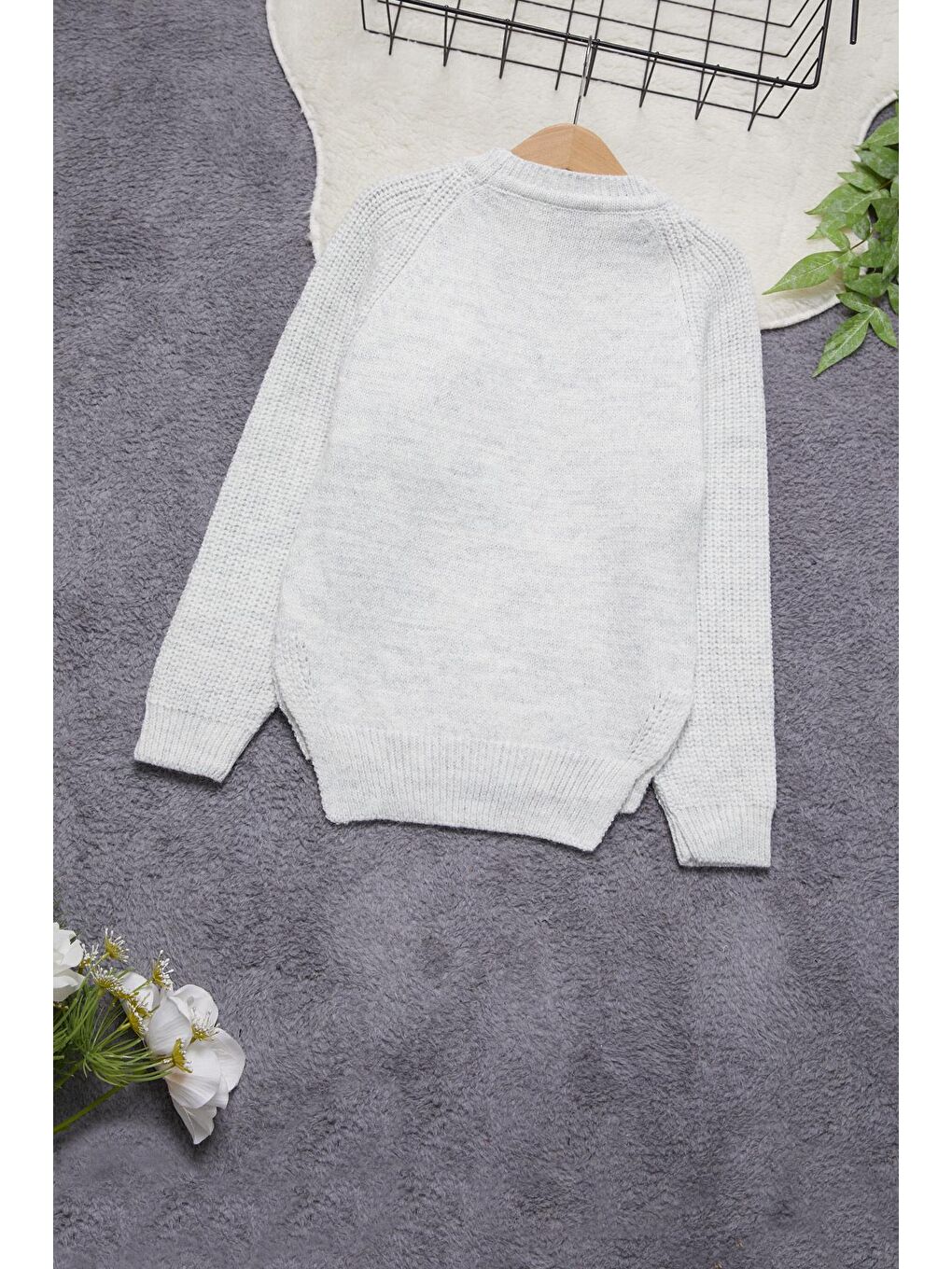 Gri Kız Çocuk Cep Ayıcıklı Triko Kazak 14641-4