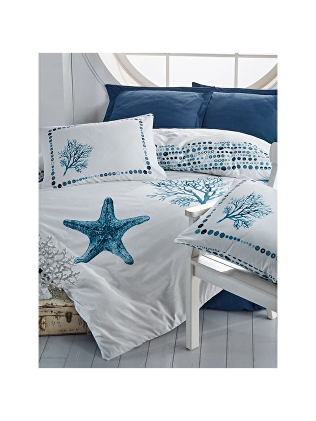 Karışık Pamuk Box Maritime Tek Kişilik Nevresim Takimi Star Lacivert-2