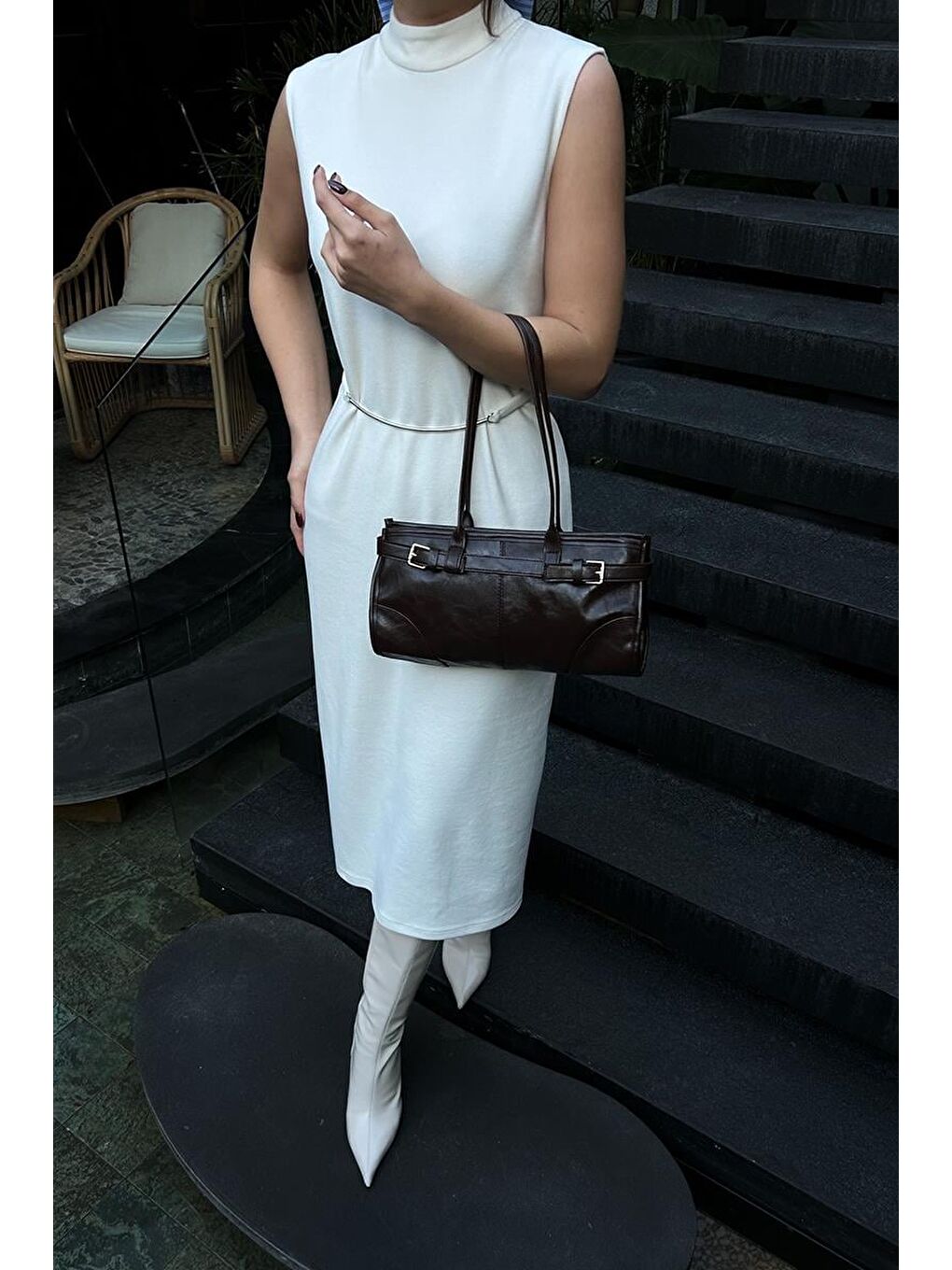 Kahverengi Enyola Vintage Baget Çanta Acı Kahve-11