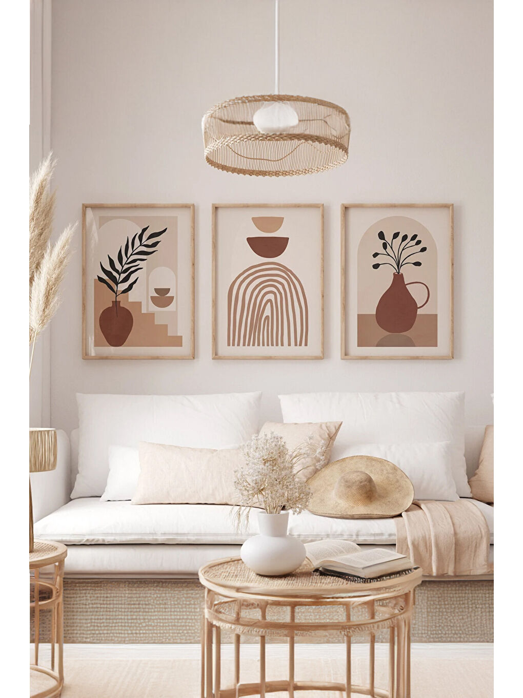 Beyaz Gerçek Ahşap Çerçeveli 3 Parça 3D Poster Tablo Seti - 3DARTSOHOSET41-3348