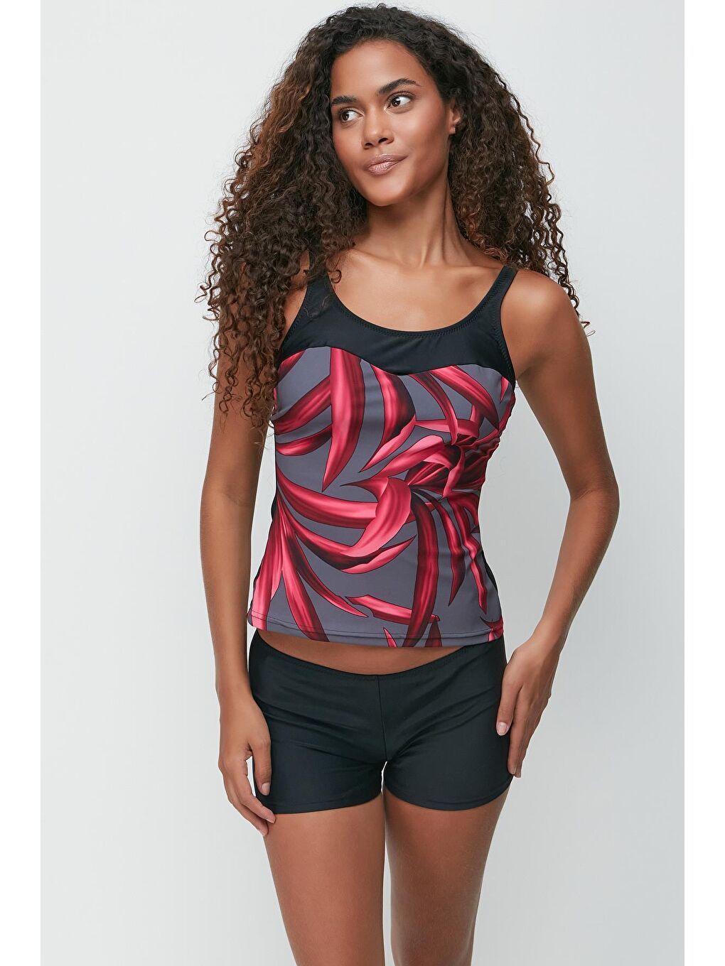 C&City Şortlu Tankini 7766 Siyah/Kırmızı