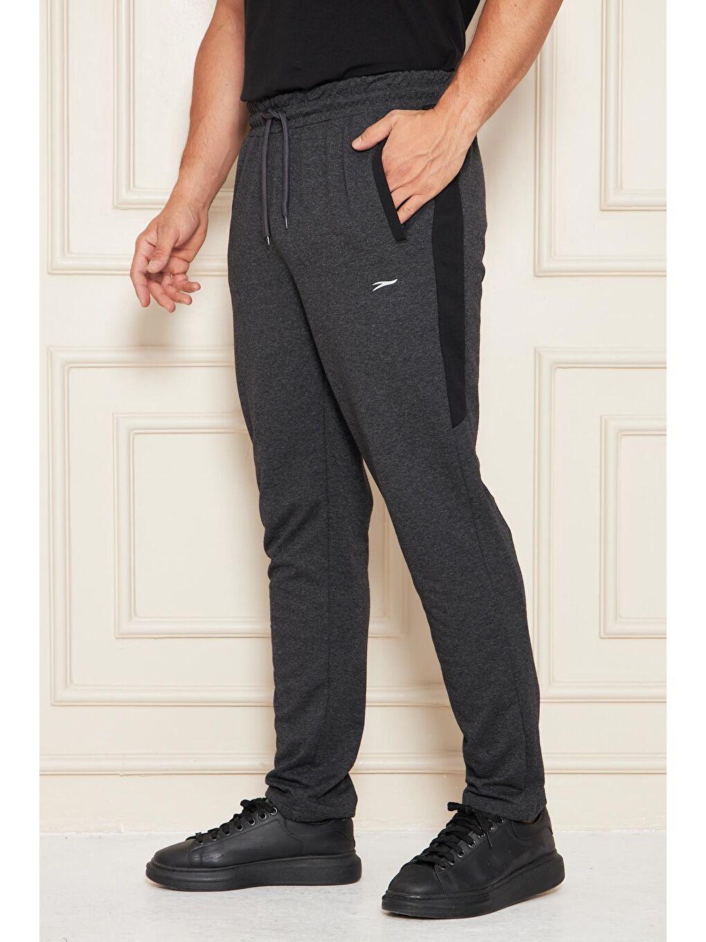 Erkek Düz Paça Şeritli Rahat Kesim Eşofman Altı Antrasit Melanj 6504-A