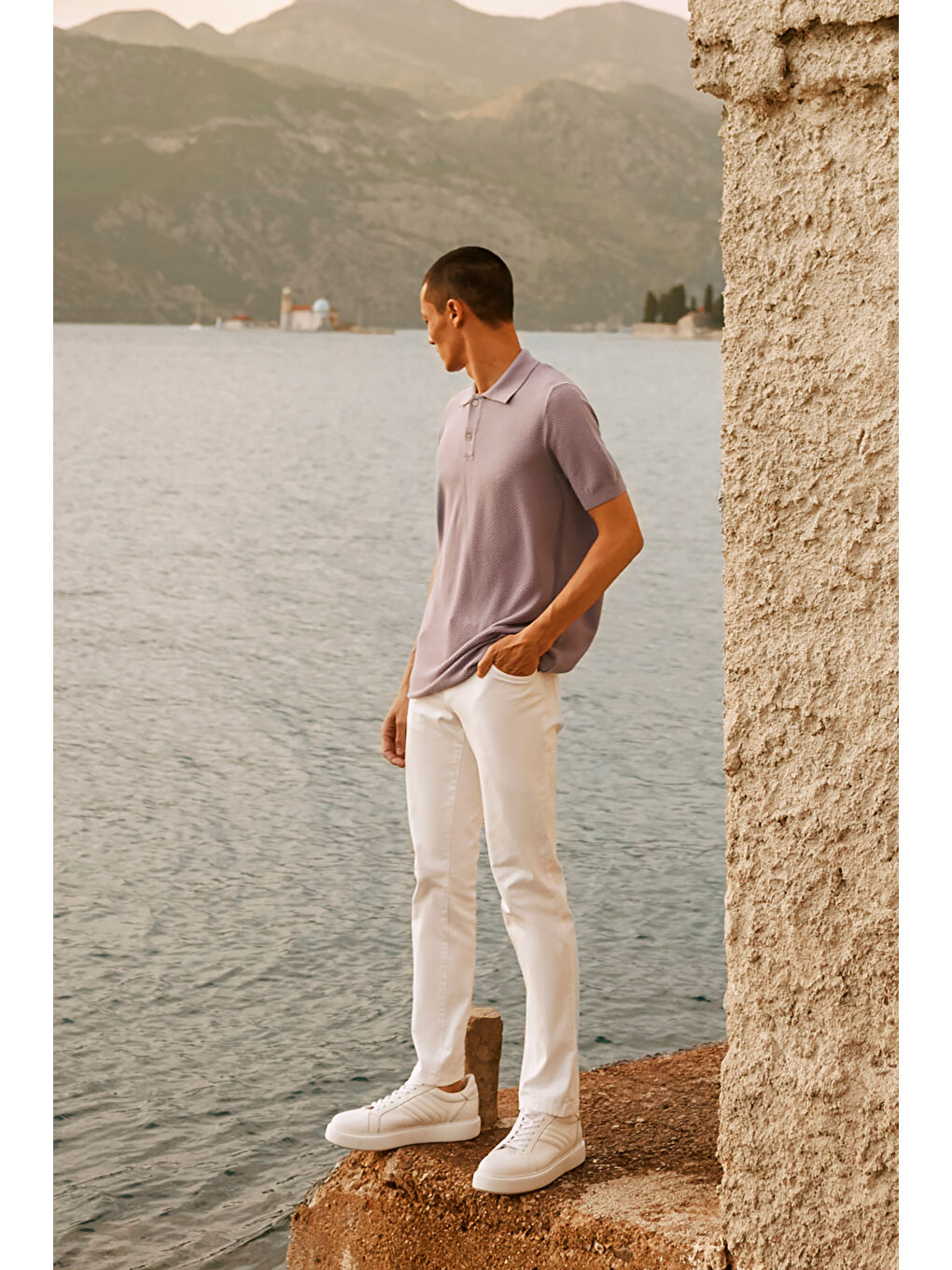 Erkek Lila Standart Fit Normal Kesim Polo Yaka %100 Pamuk Kısa Kollu Triko-1