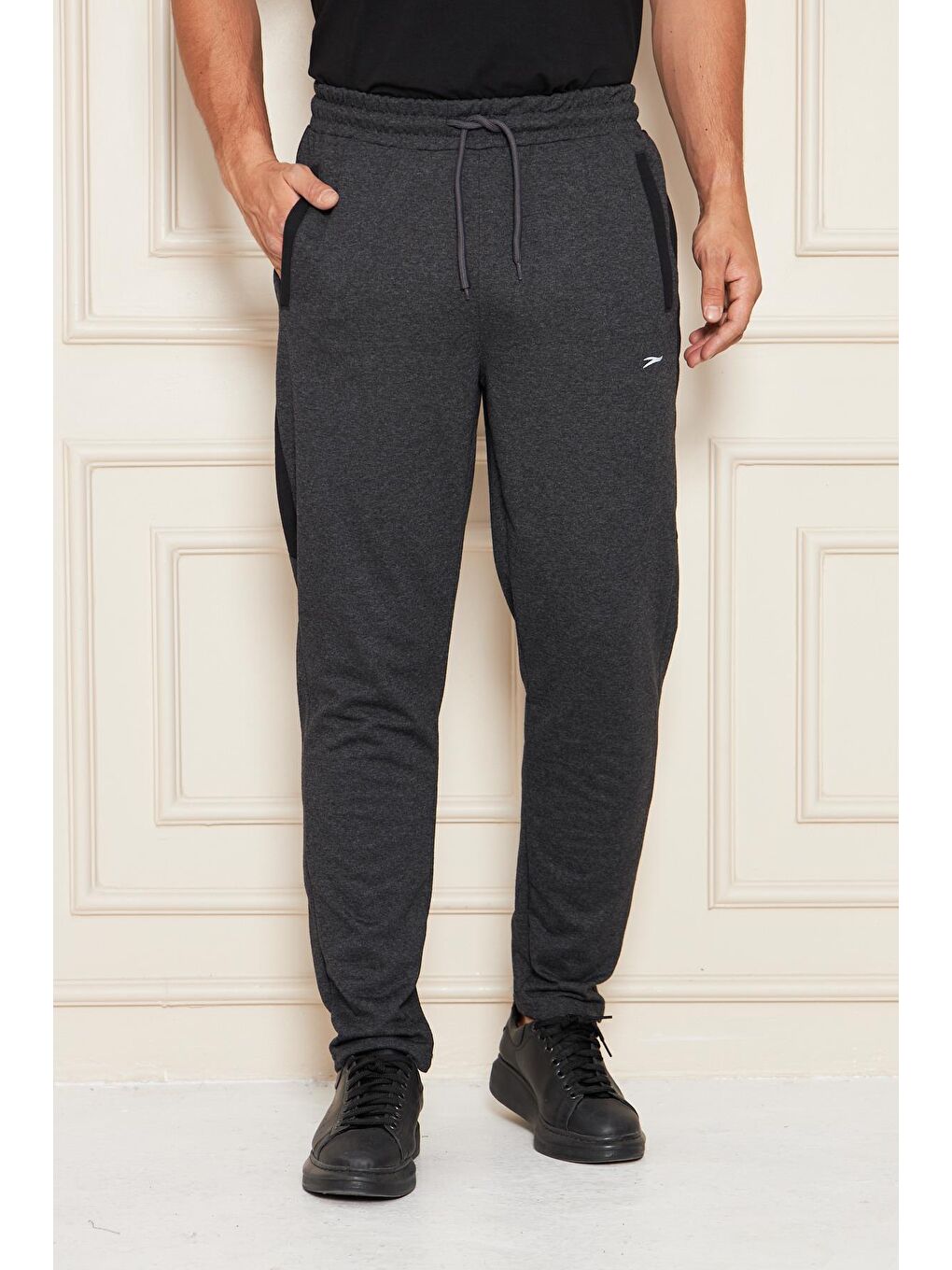 Erkek Düz Paça Şeritli Rahat Kesim Eşofman Altı Antrasit Melanj 6504-A-2