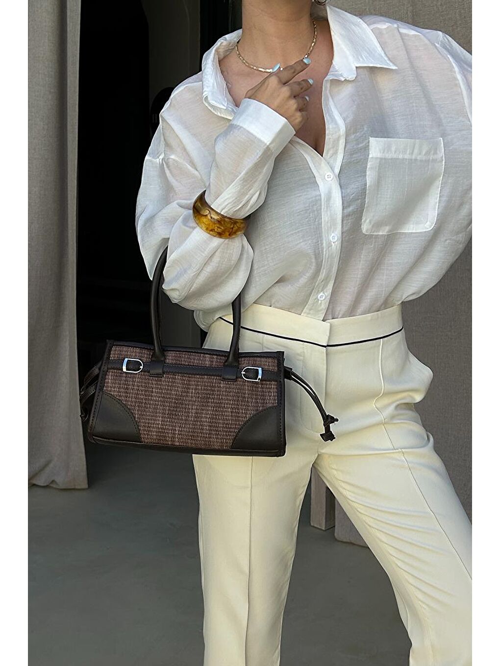 Maison Hasır Baget Çanta Kahverengi-1