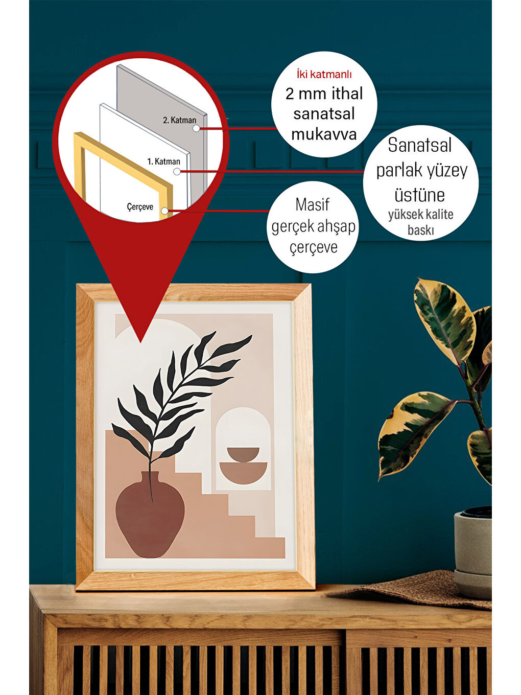 Beyaz Gerçek Ahşap Çerçeveli 3 Parça 3D Poster Tablo Seti - 3DARTSOHOSET41-3348-2