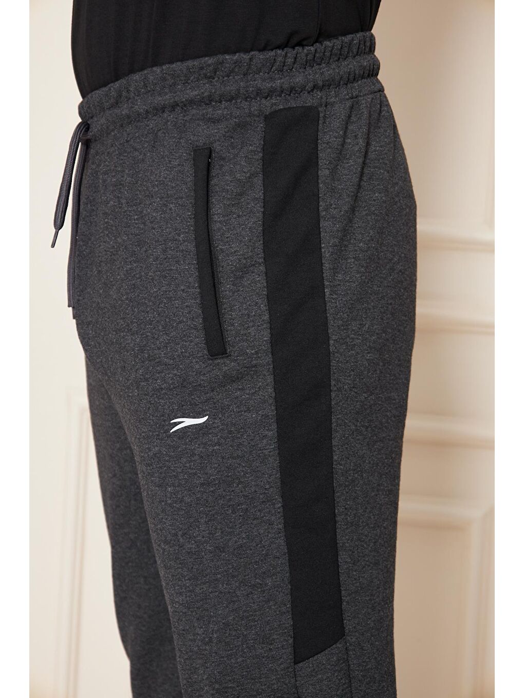 Erkek Düz Paça Şeritli Rahat Kesim Eşofman Altı Antrasit Melanj 6504-A-7