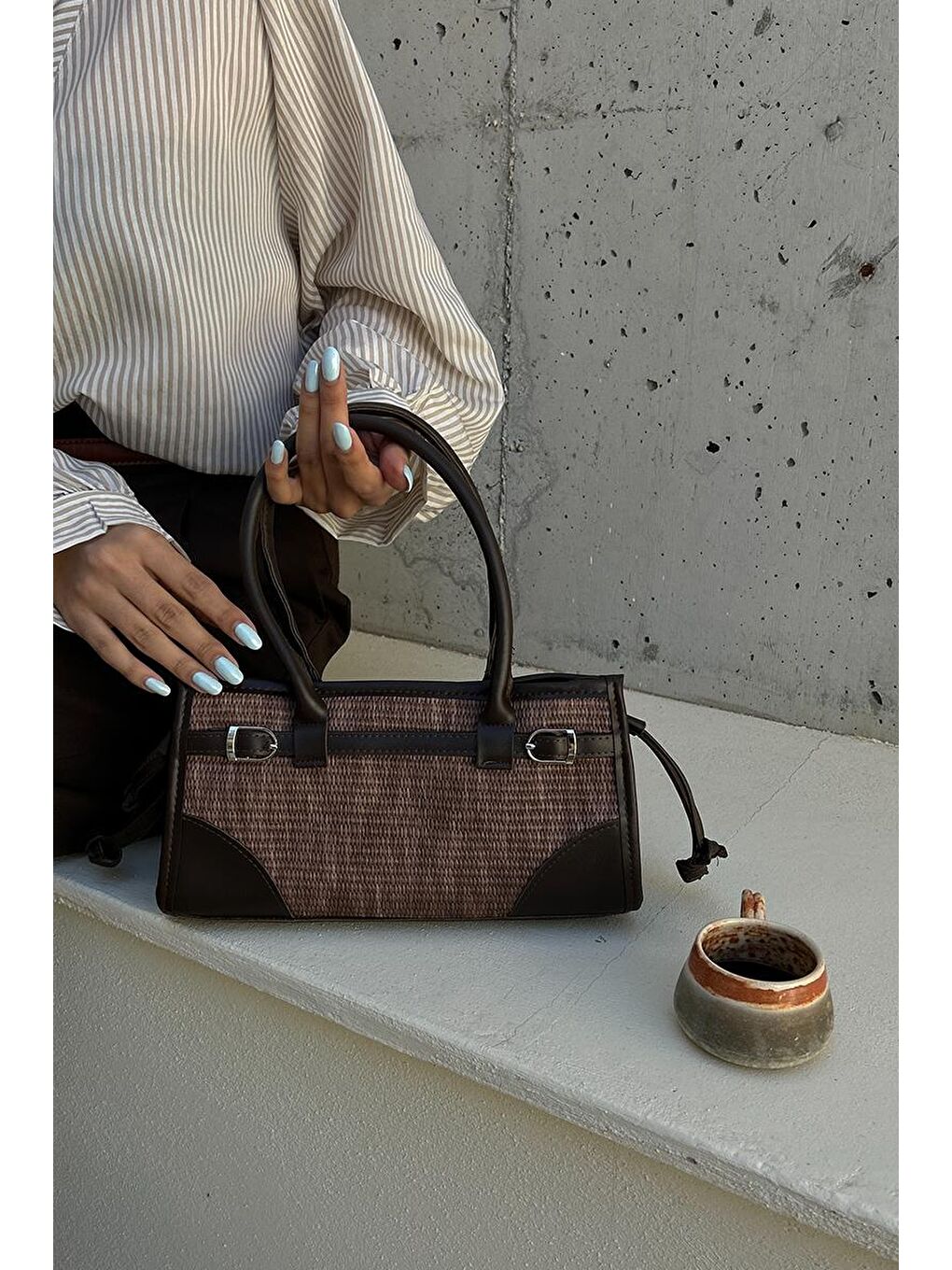 Maison Hasır Baget Çanta Kahverengi-2