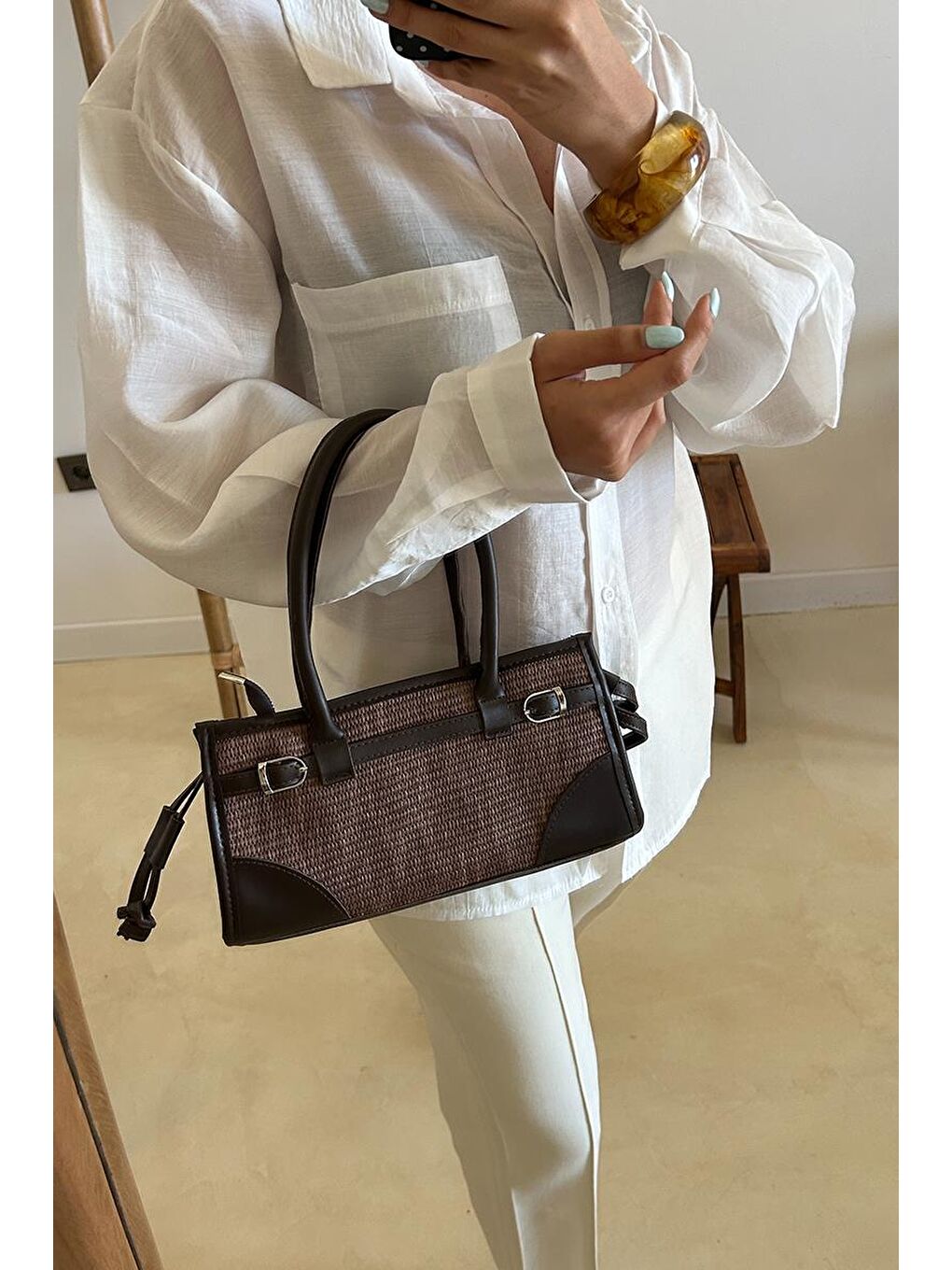 Maison Hasır Baget Çanta Kahverengi-3