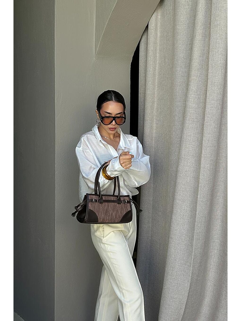 Maison Hasır Baget Çanta Kahverengi-4