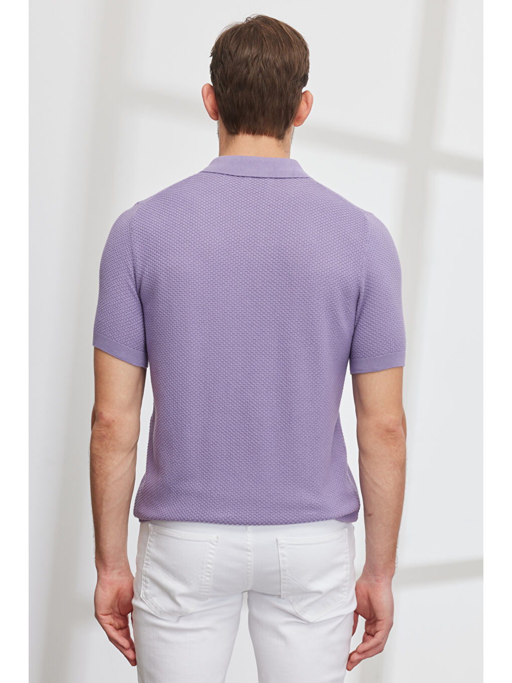 Erkek Lila Standart Fit Normal Kesim Polo Yaka %100 Pamuk Kısa Kollu Triko-8