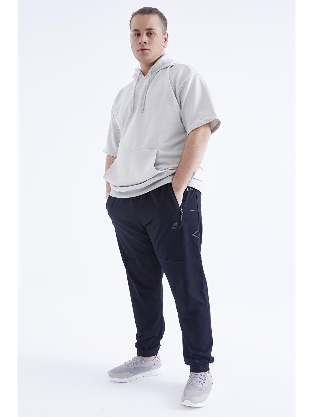 Lacivert Air Nakışlı Fermuar Cepli Manşetli Büyük Beden Erkek Eşofman Alt  - 84680