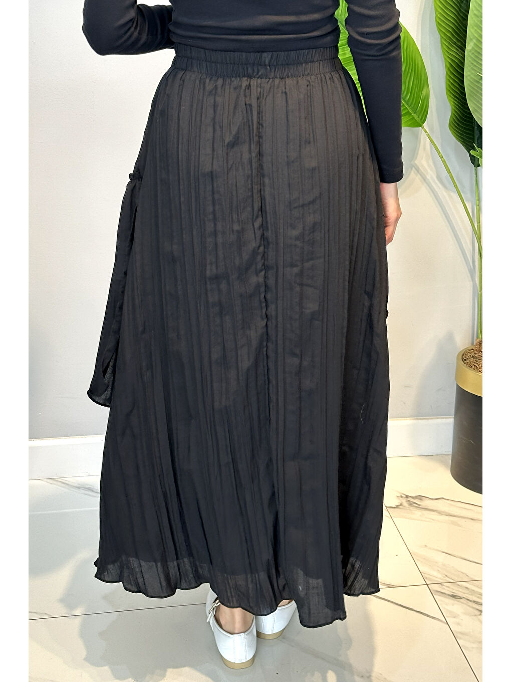 Pamuklu Fırfırlı Kloş Etek 27031 Siyah-2