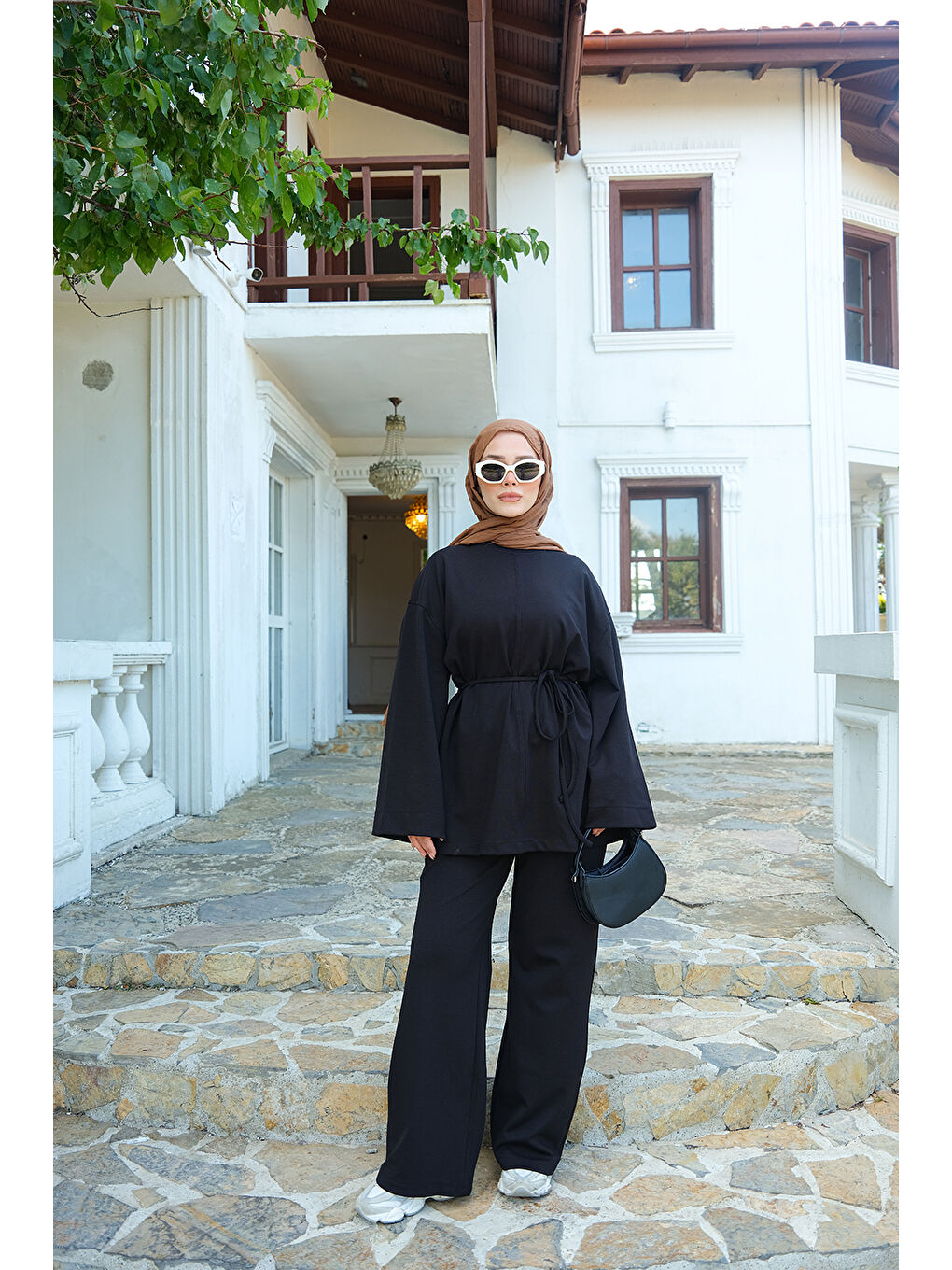 Kadın Bel Bağlamalı İkili Takım Siyah