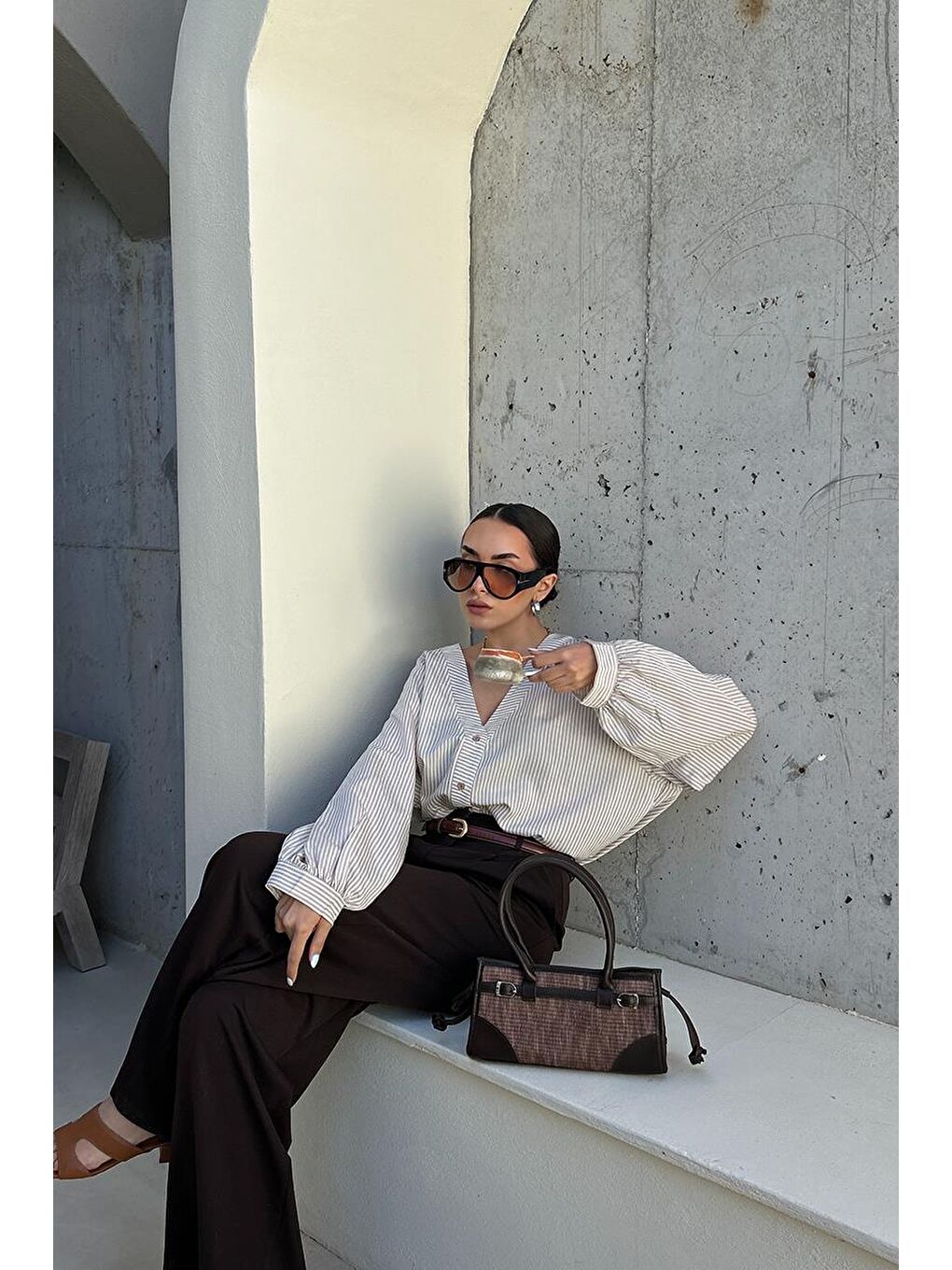 Maison Hasır Baget Çanta Kahverengi-10