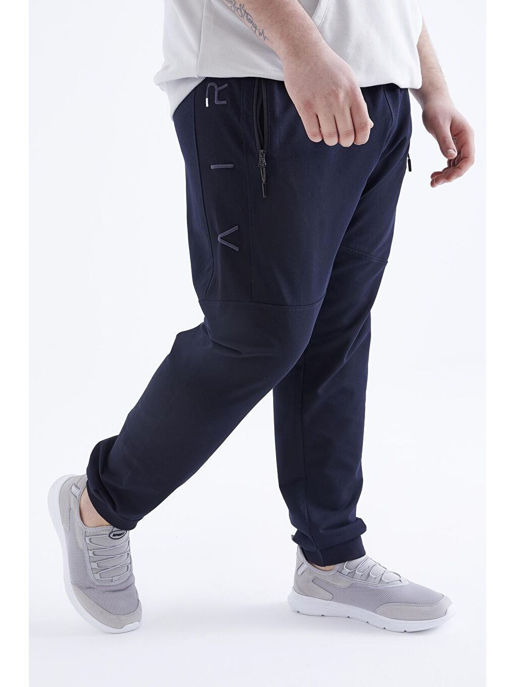 Lacivert Air Nakışlı Fermuar Cepli Manşetli Büyük Beden Erkek Eşofman Alt  - 84680-1