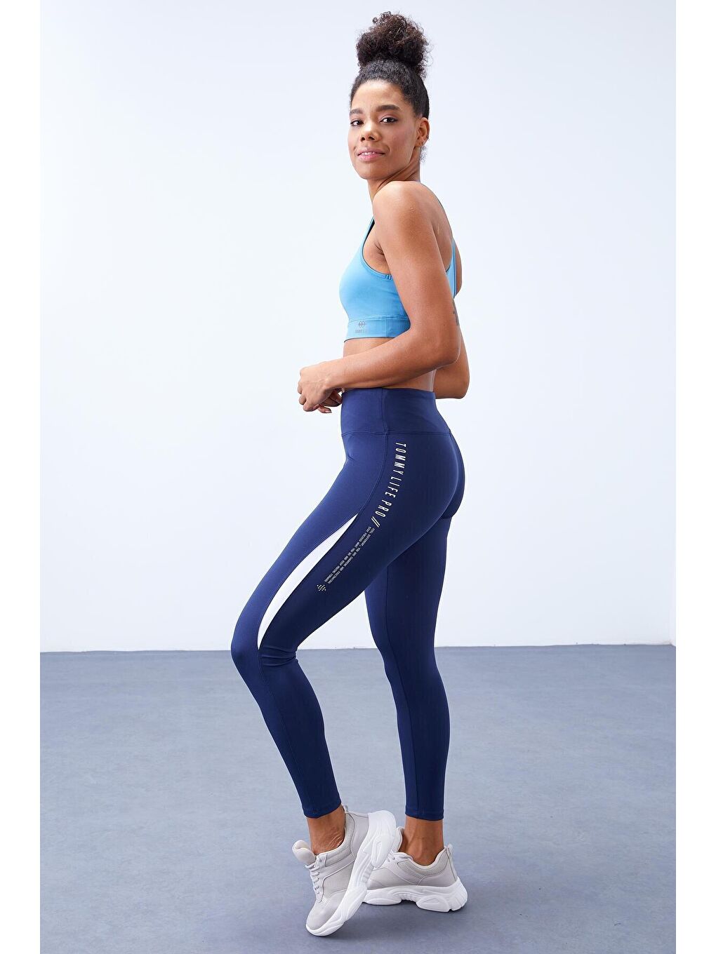 İndigo Yarım Şerit Detaylı Yüksek Bel Slim Fit Kadın Tayt  - 94609