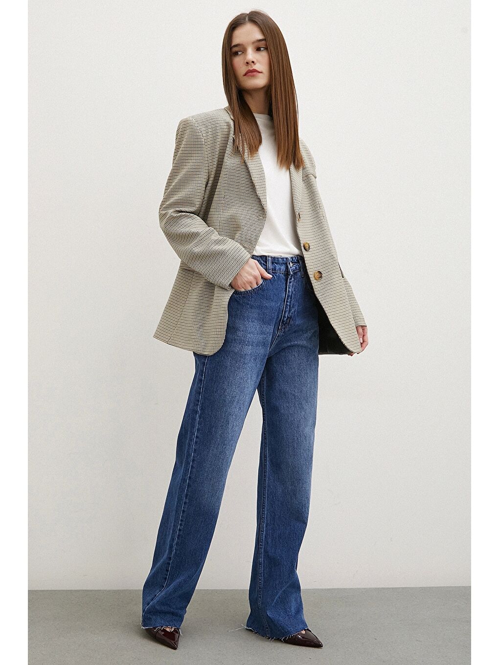 Karışık Ekose Blazer Ceket Kahve-1