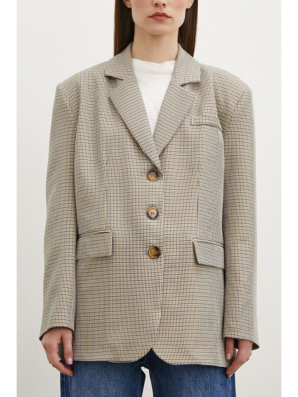 Karışık Ekose Blazer Ceket Kahve-2