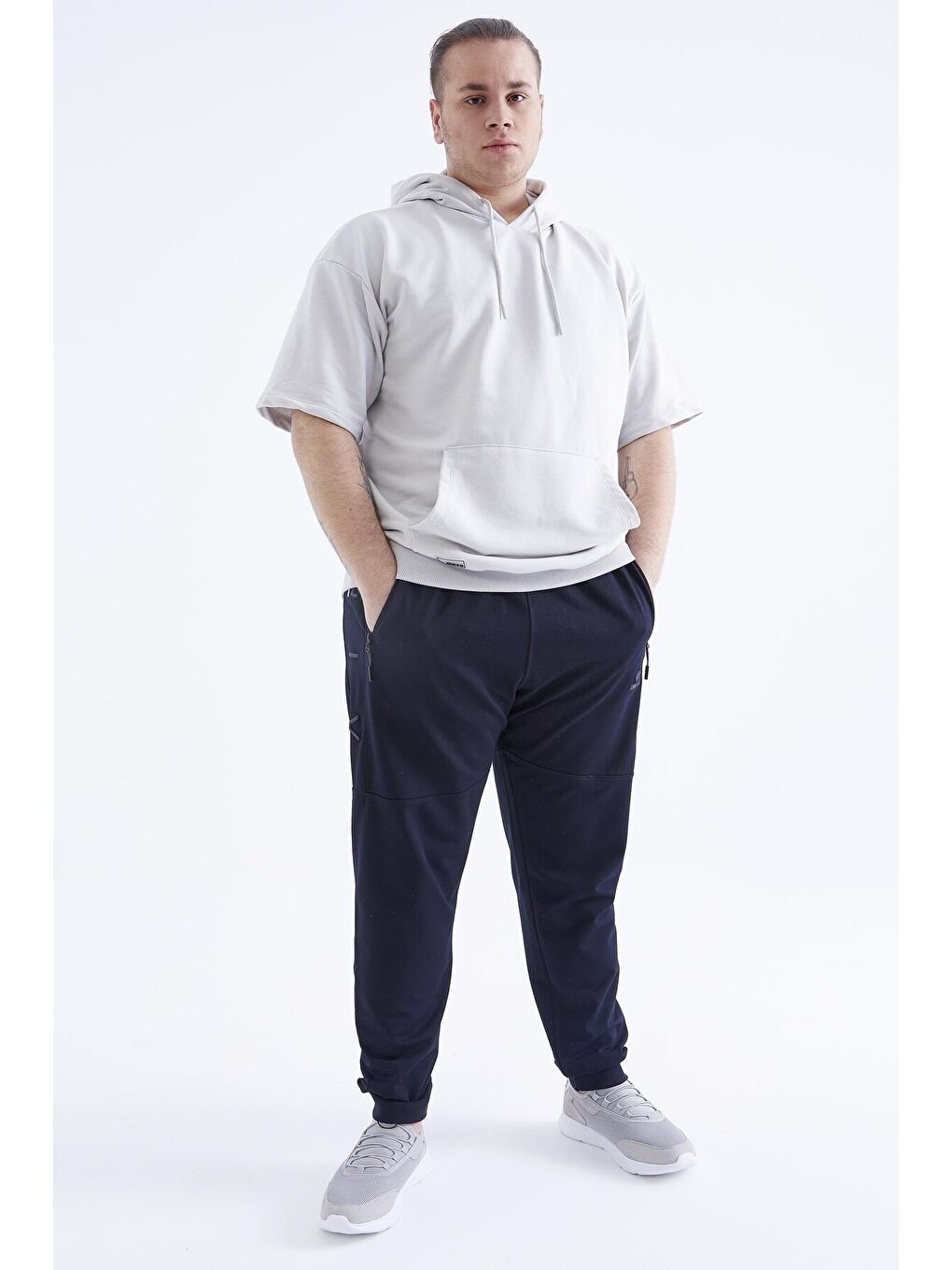 Lacivert Air Nakışlı Fermuar Cepli Manşetli Büyük Beden Erkek Eşofman Alt  - 84680-2