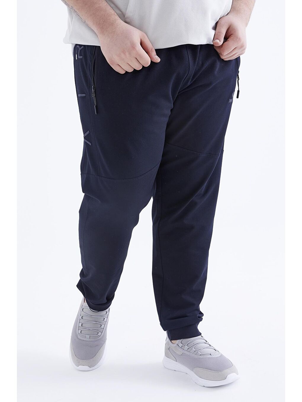 Lacivert Air Nakışlı Fermuar Cepli Manşetli Büyük Beden Erkek Eşofman Alt  - 84680-3