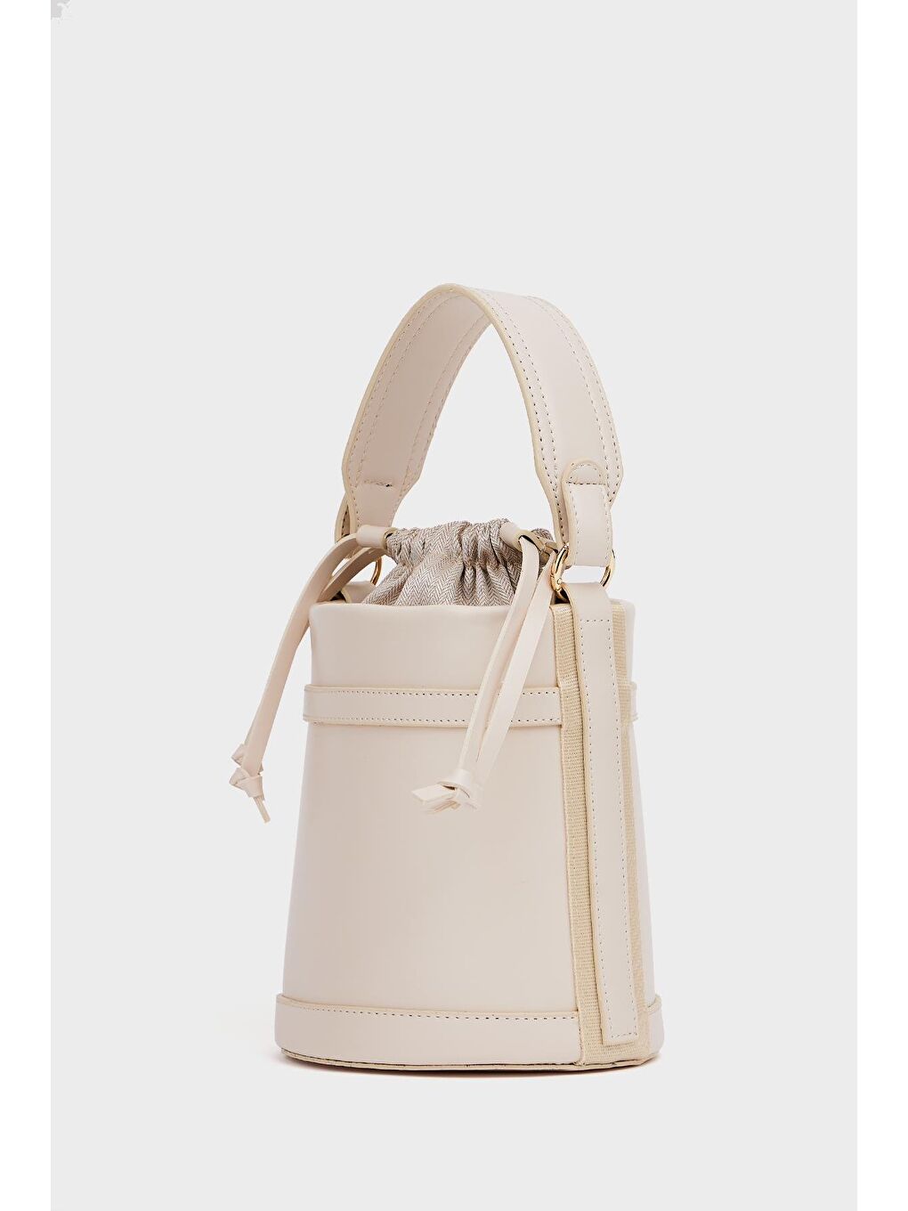 Kontrast Dikişli Kova El Ve Omuz Çanta Bej