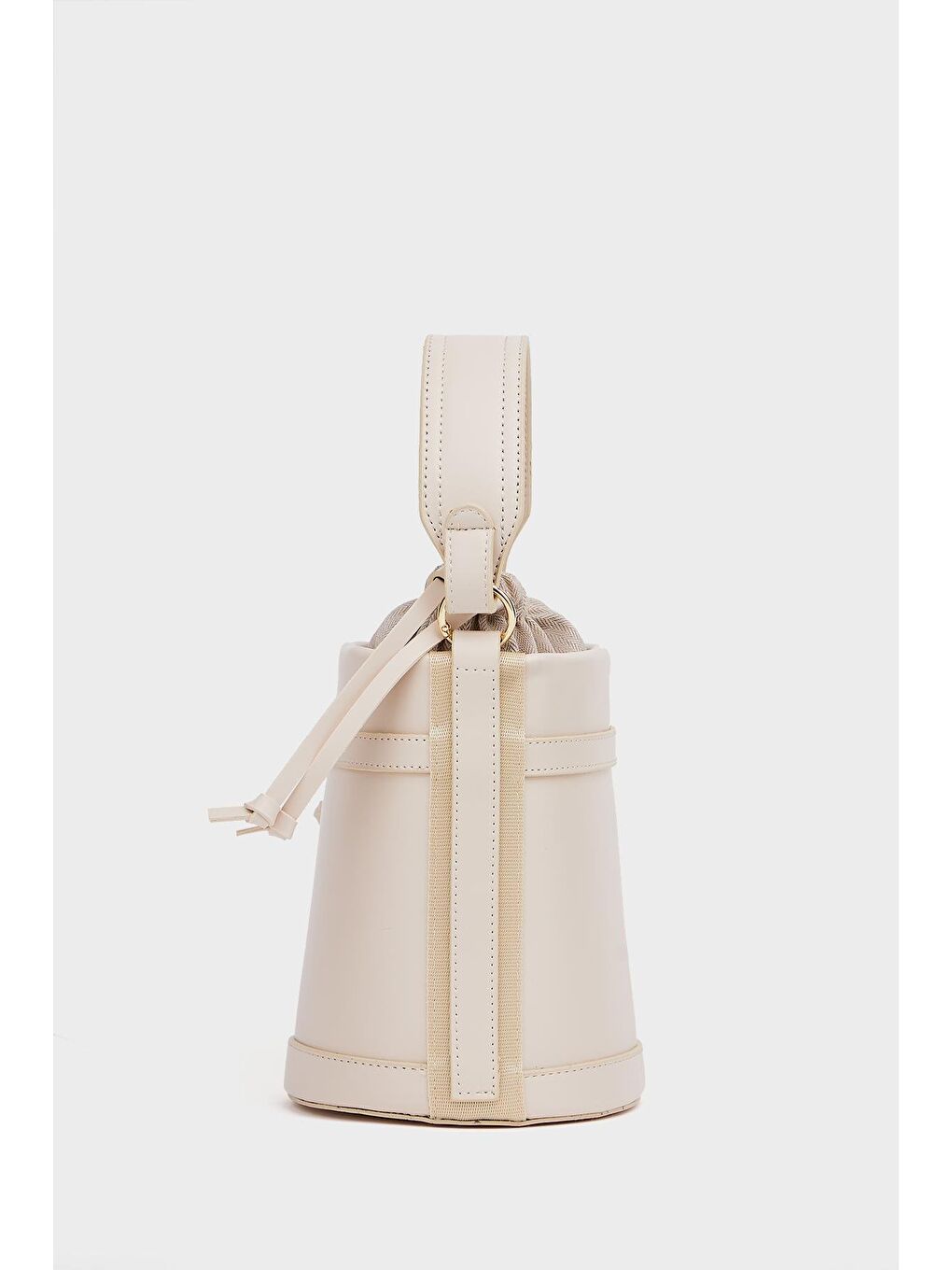 Kontrast Dikişli Kova El Ve Omuz Çanta Bej-3