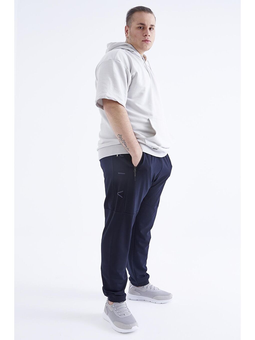 Lacivert Air Nakışlı Fermuar Cepli Manşetli Büyük Beden Erkek Eşofman Alt  - 84680-4