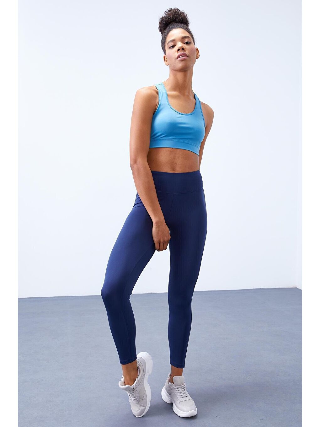 İndigo Yarım Şerit Detaylı Yüksek Bel Slim Fit Kadın Tayt  - 94609-2