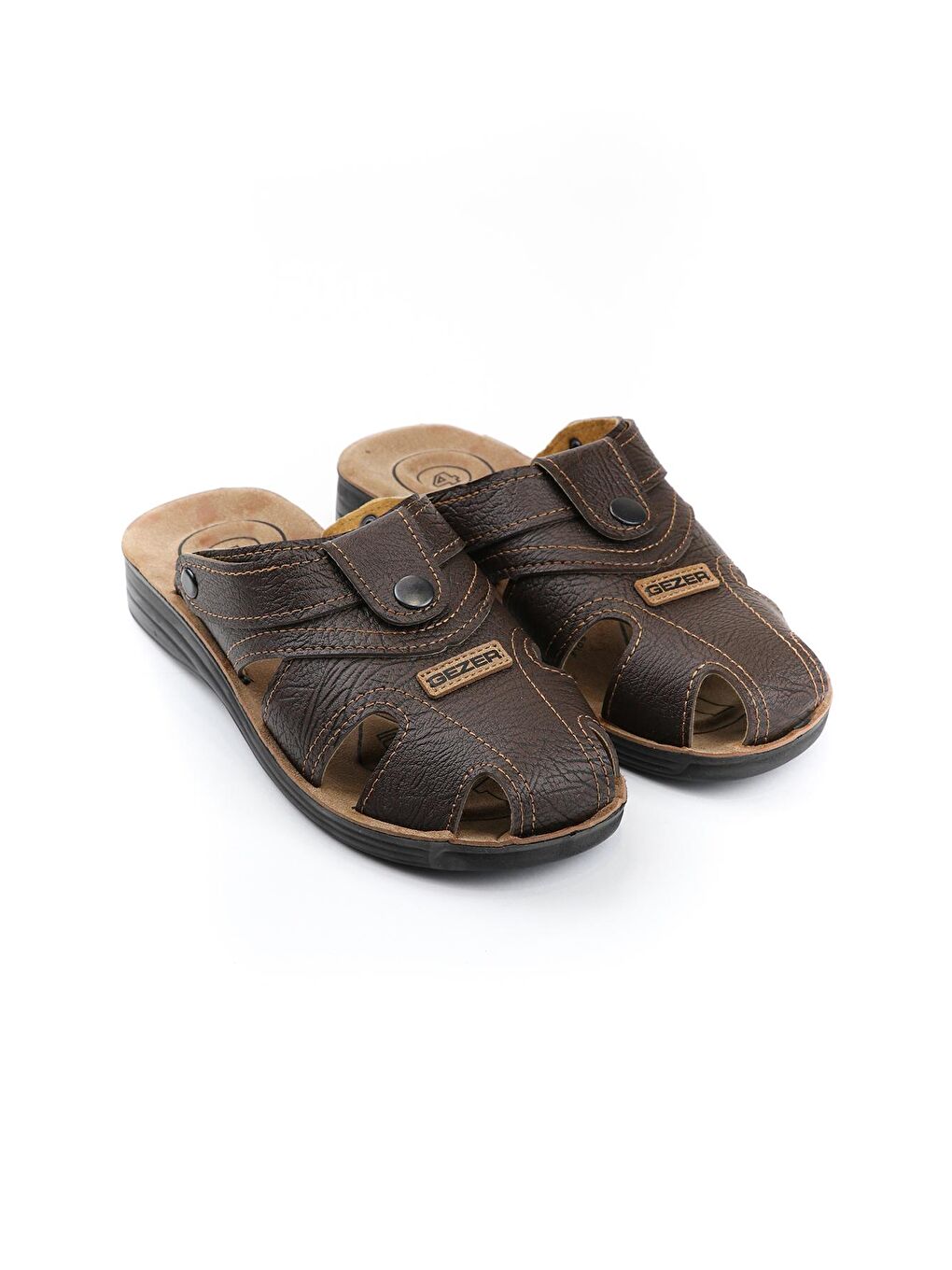 Kahverengi Yazlık Erkek Çıtçıtlı Ayarlanabilir Terlik-Sandalet