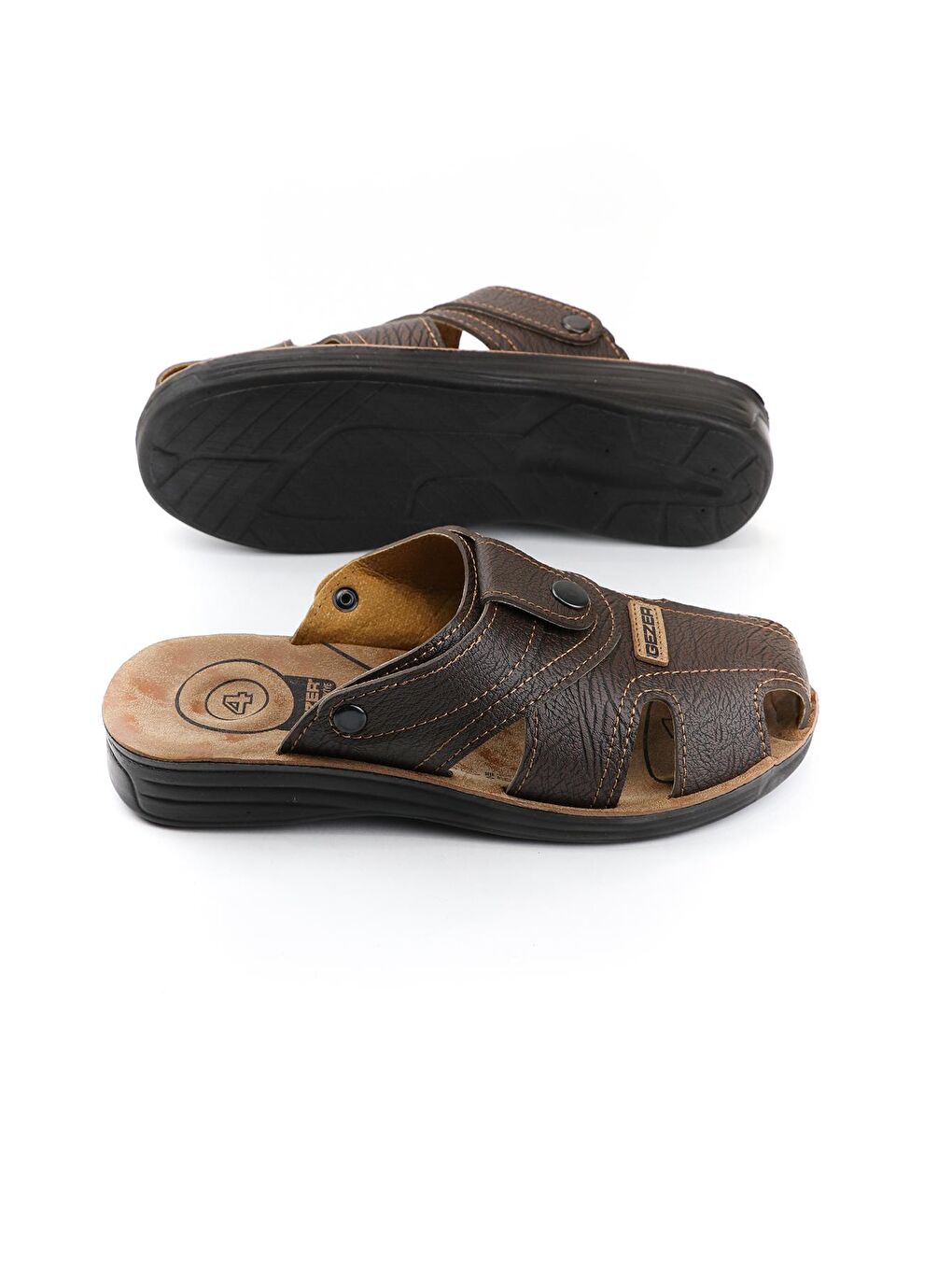 Kahverengi Yazlık Erkek Çıtçıtlı Ayarlanabilir Terlik-Sandalet-3