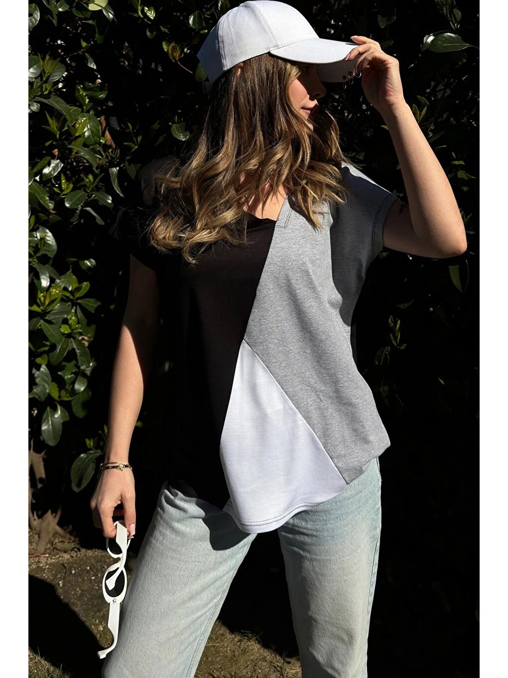 Siyah Blok Tasarım Salaş T-Shirt