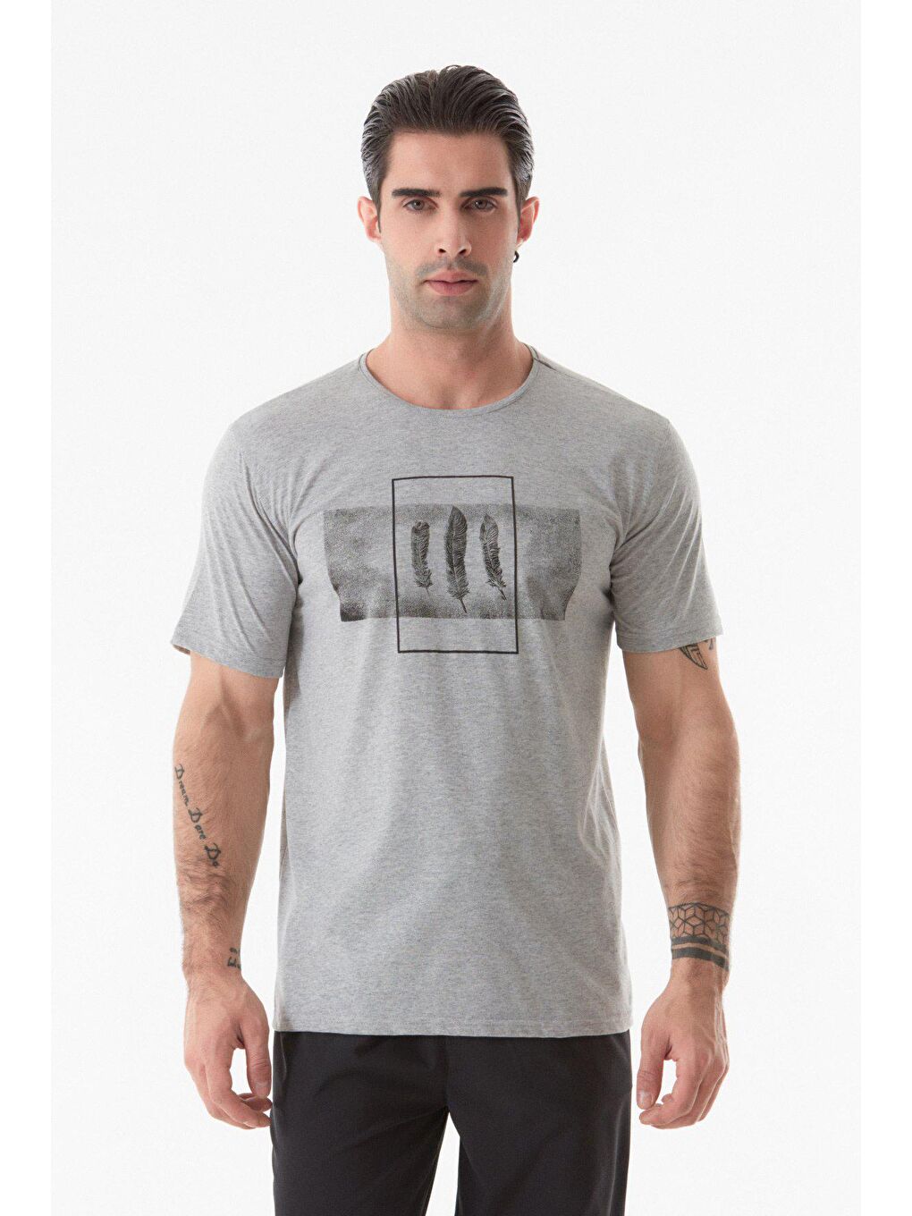 Gri Baskılı Bisiklet Yaka Tişört