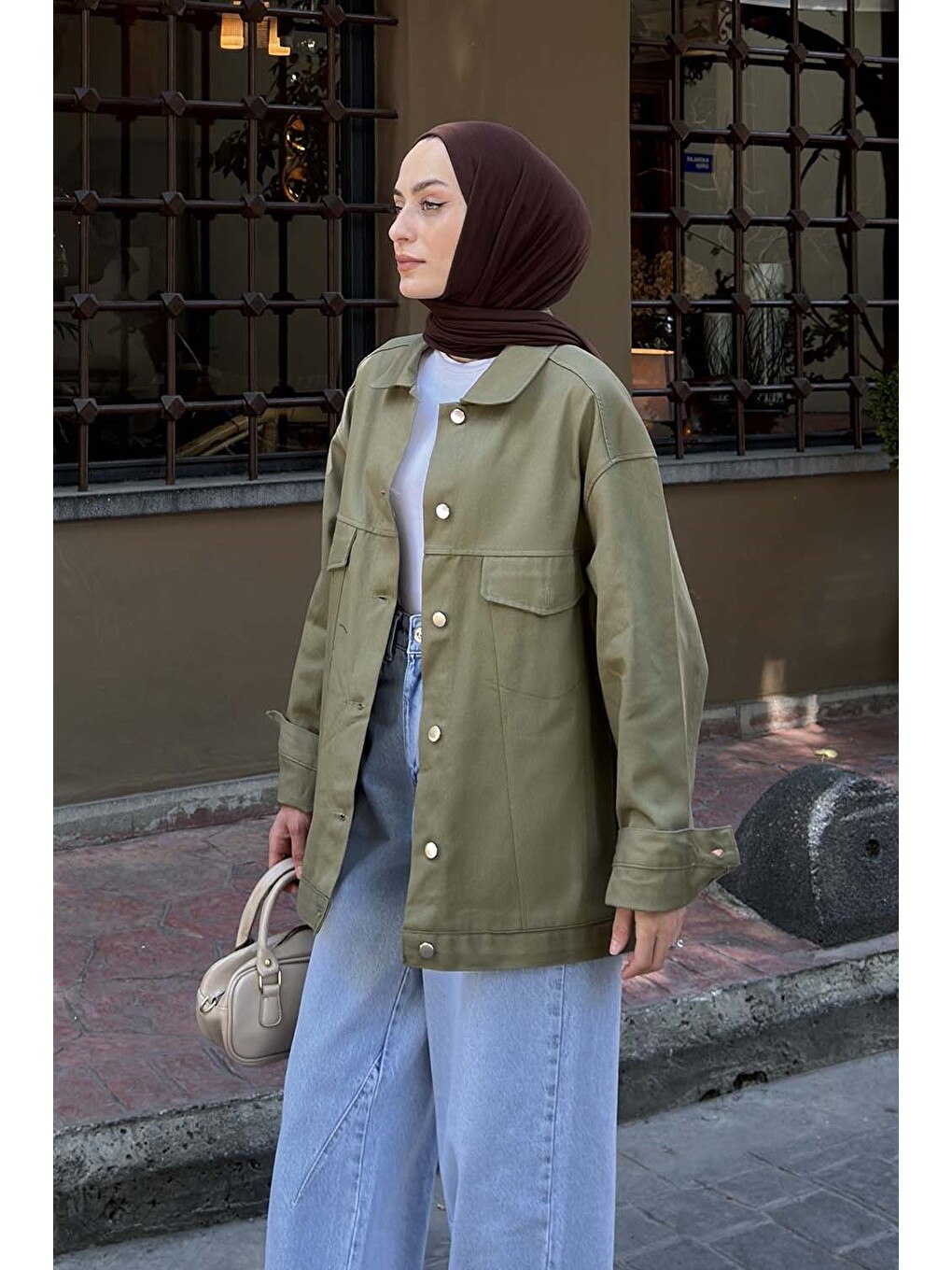 Gabardin Kapak Cepli Ceket Haki-1