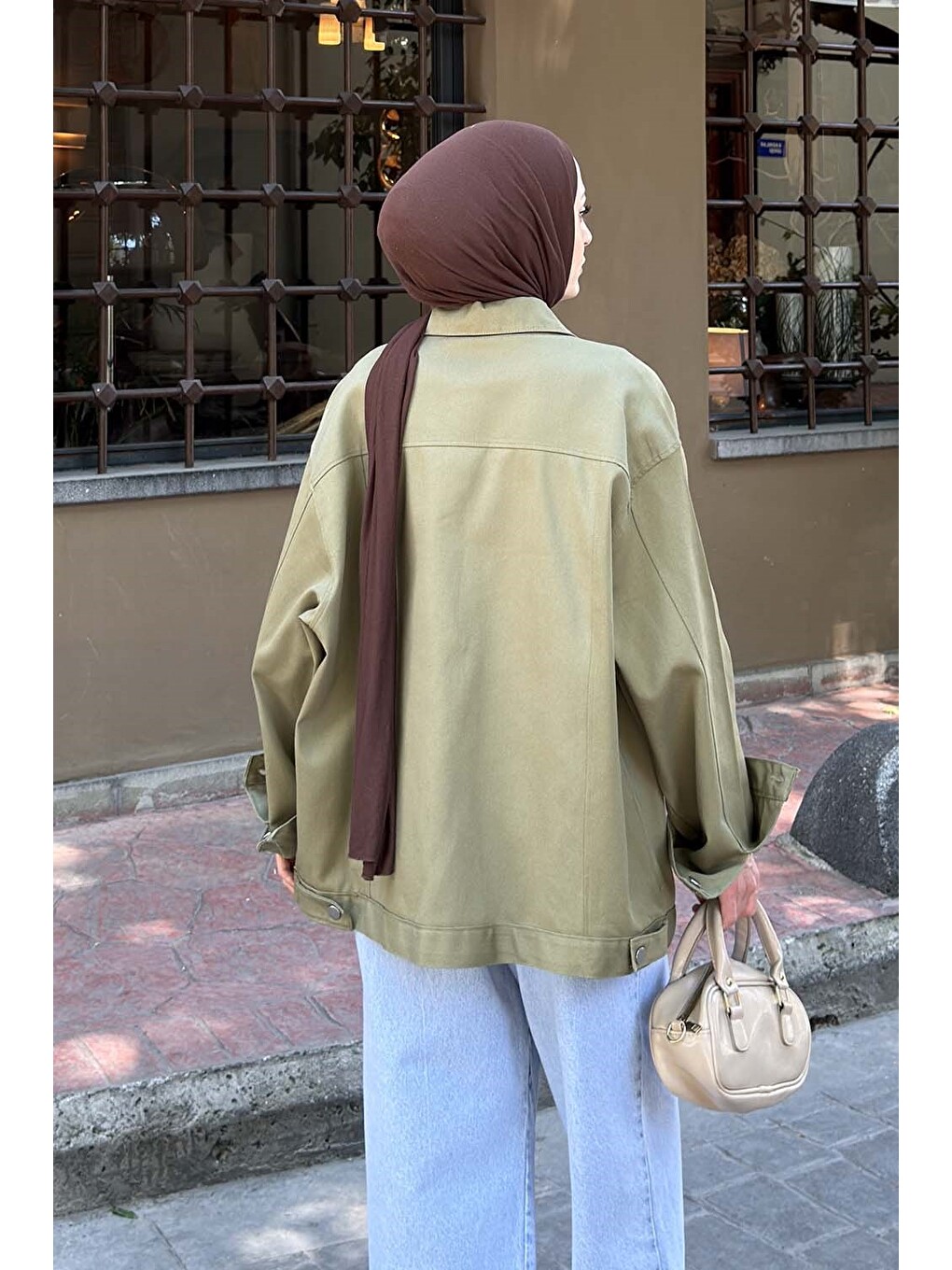 Gabardin Kapak Cepli Ceket Haki-3