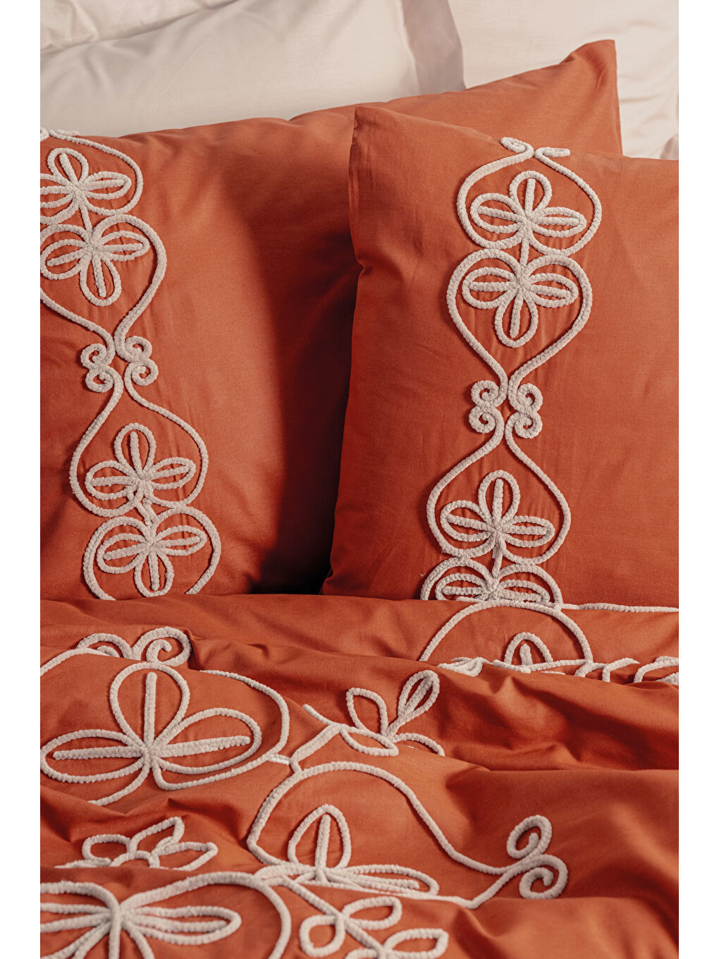 Karışık Pamuk Box Brode Serisi Çift Kişilik Nevresim Takımı Tiva Bej-1