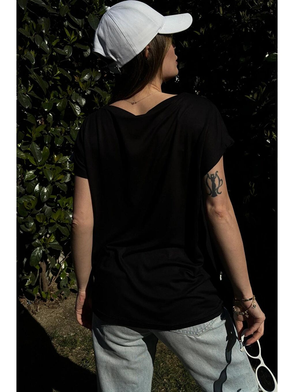 Siyah Blok Tasarım Salaş T-Shirt-2