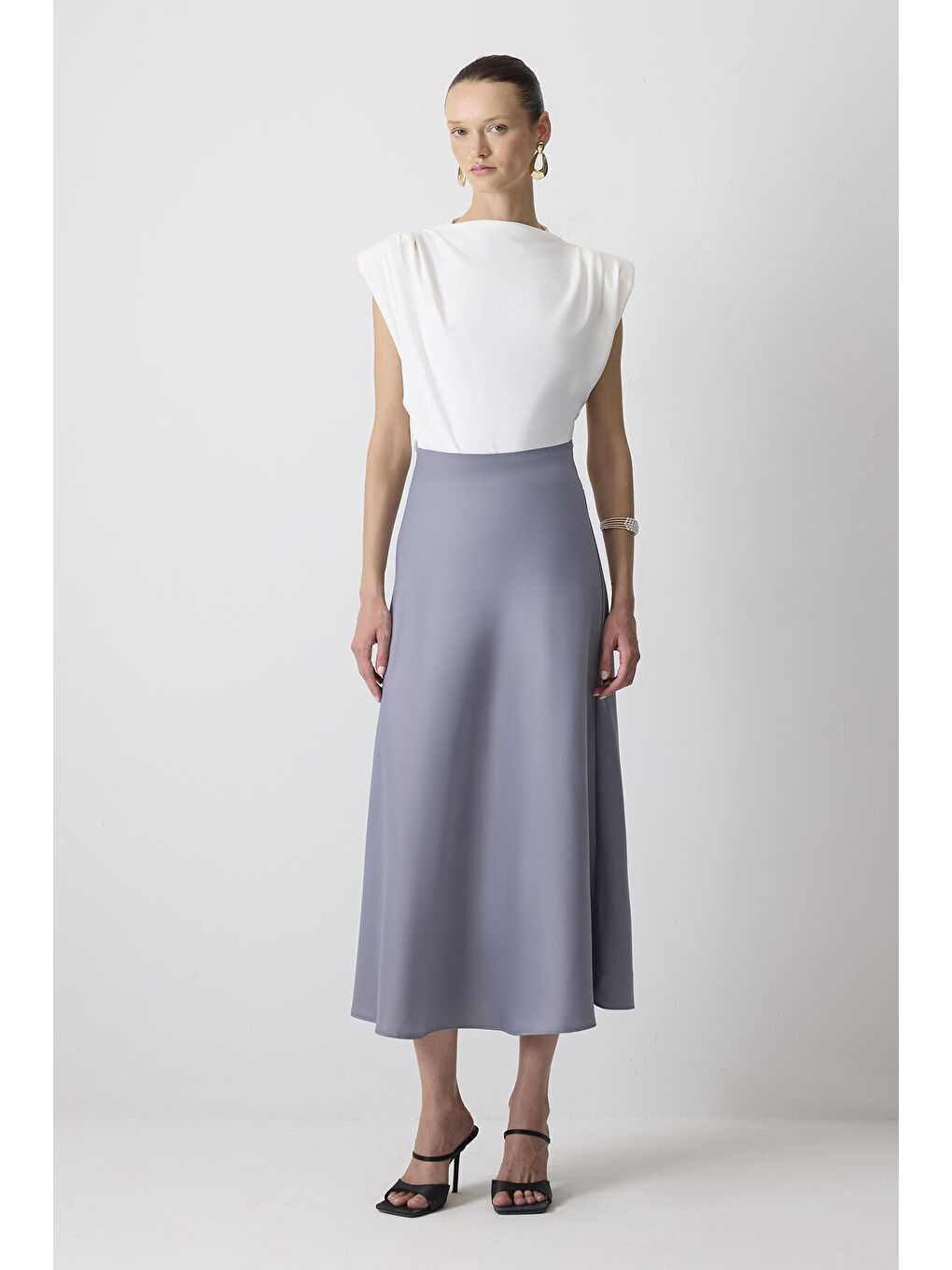 Gri Basıc Saten Etek