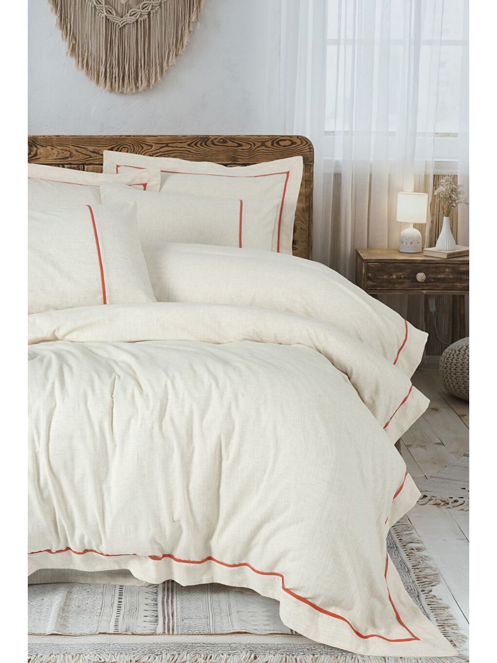 Karışık Pamuk Box inborn Banded Çift Kişilik Nevresim Takımı Turuncu