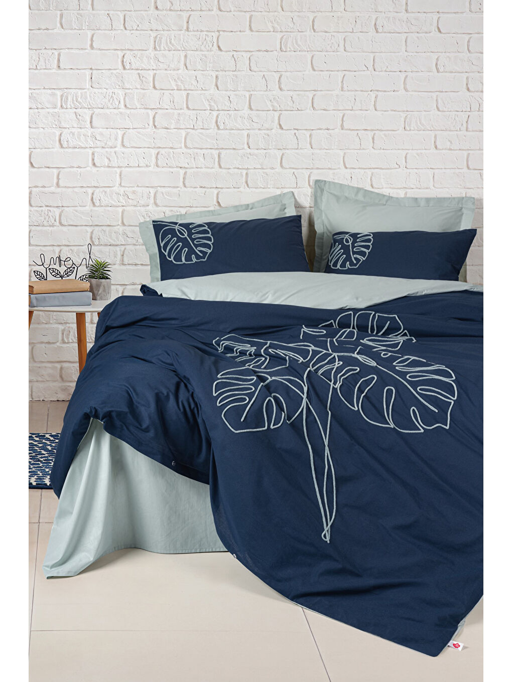 Karışık Pamuk Box Brode Serisi Çift Kişilik Nevresim Takımı Silva Mint