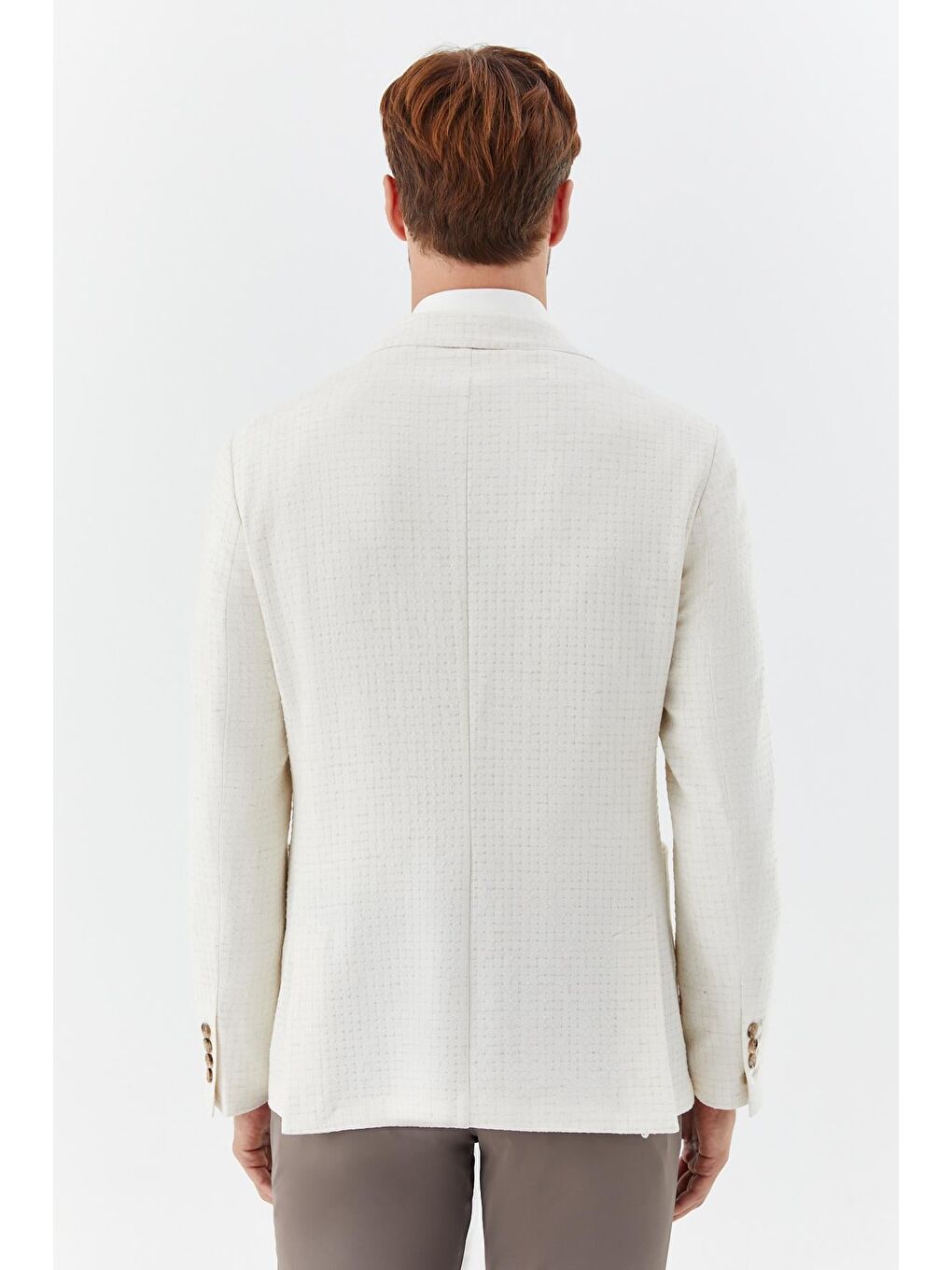 Ekru Mono Yaka Keten Karışımlı Blazer Erkek Ceket-4