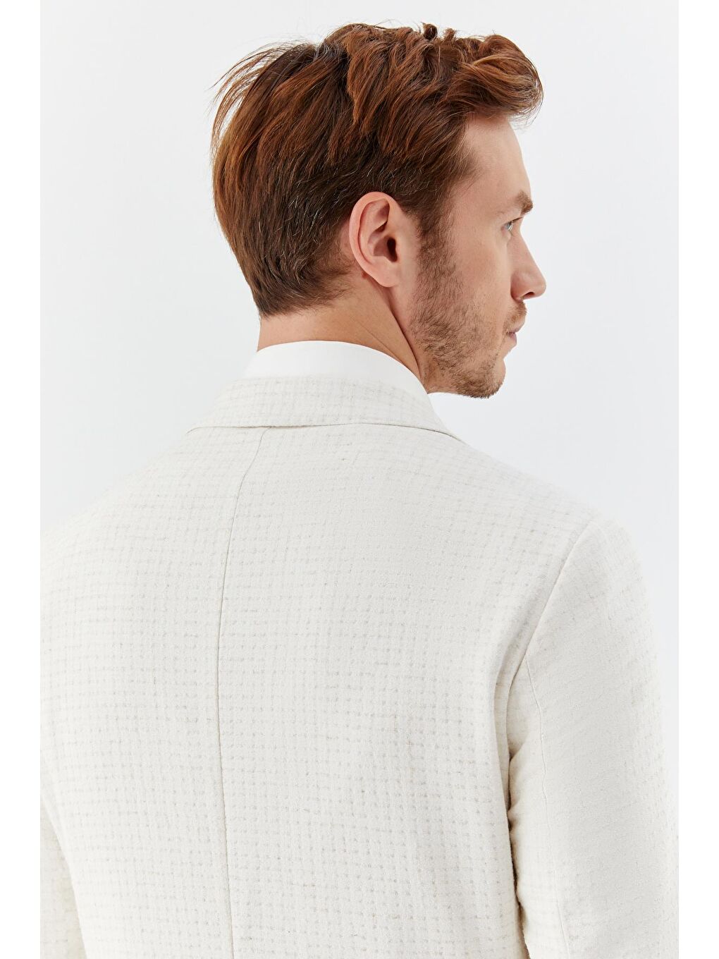 Ekru Mono Yaka Keten Karışımlı Blazer Erkek Ceket-5