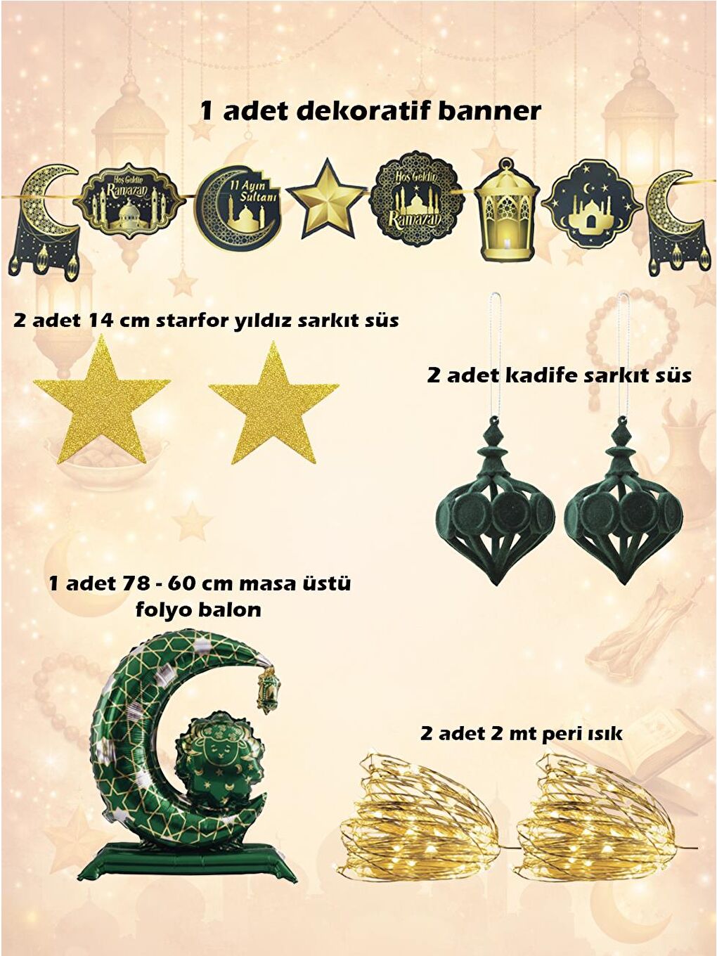 Karışık Ramazan Özel Dekorasyon Seti | Yeşil & Altın Konsept-1