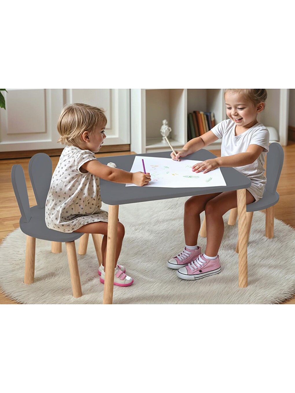 Gri Naturel 2 Sandalyeli Set - Standart