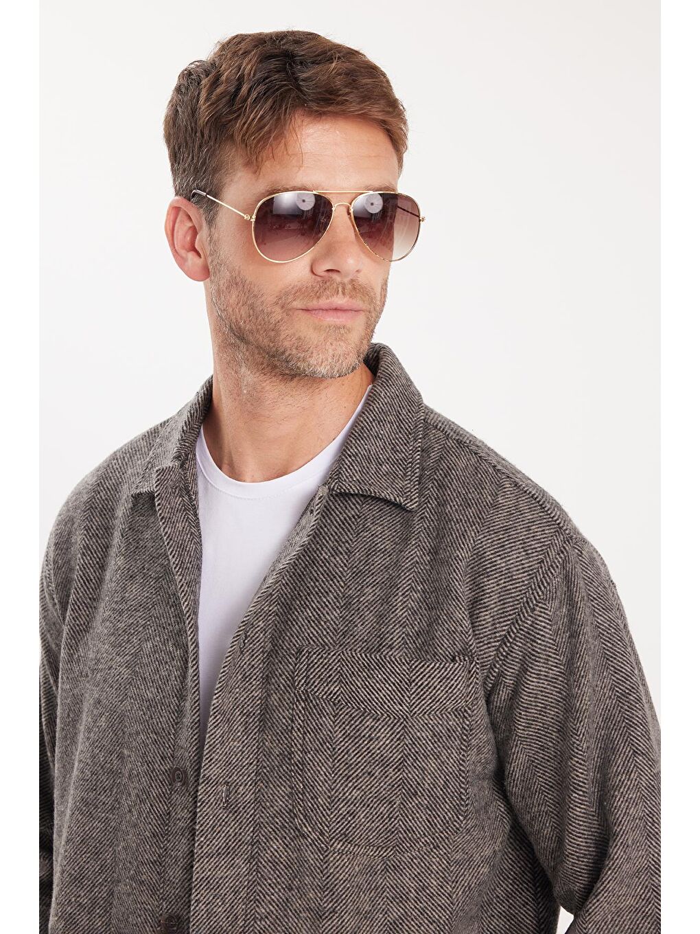 Bej Erkek Relax Fit Rahat Kesim Oduncu Tek Cepli Armürlü Vizon Apaş Yaka Kışlık Gömlek-1