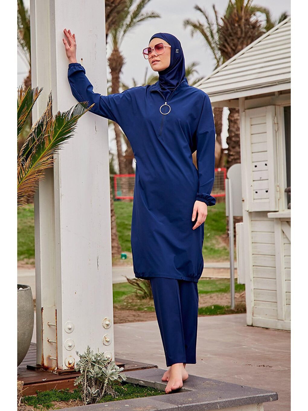 Paraşüt Kumaş Lacivert Tam Kapalı Tesettür Mayo M2403-3
