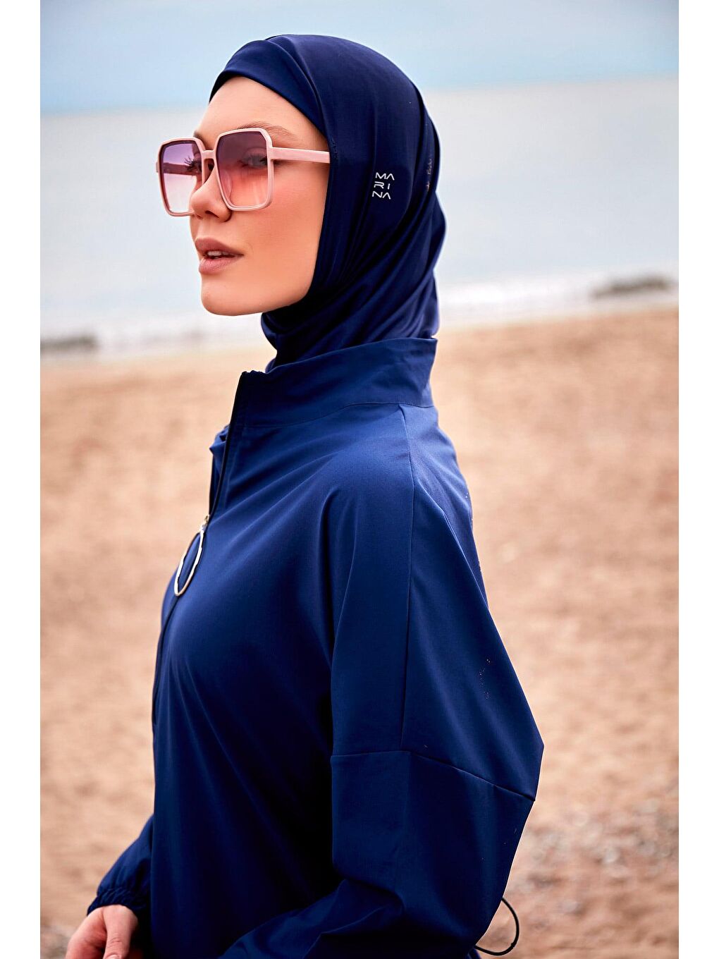 Paraşüt Kumaş Lacivert Tam Kapalı Tesettür Mayo M2403-4