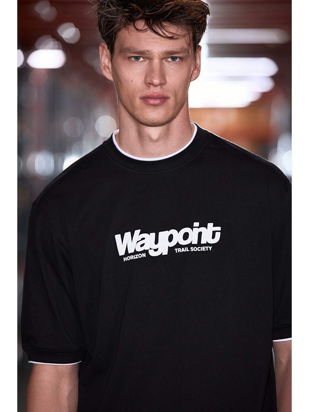 Rough Erkek %100 Organik Pamuklu Kontrast Biyeli Baskı Detaylı Regular Fit Siyah T-shirt